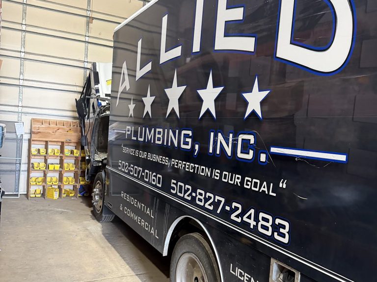 Allied Plumbing black box truck with company lettering