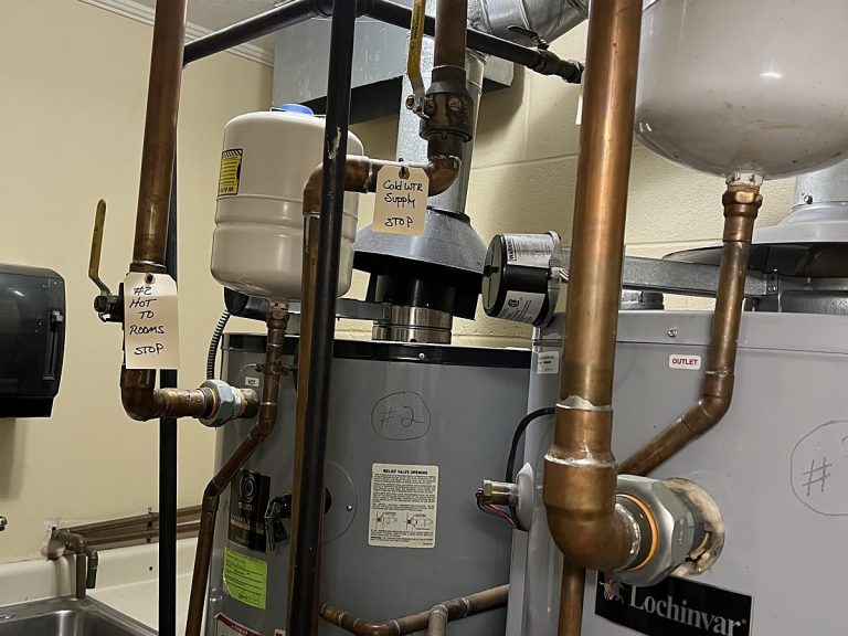 Commercial water heater with copper piping and expansion tank