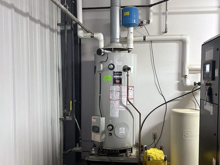 Commercial water heater in a mechanical room