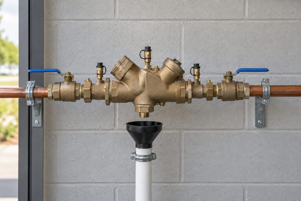 Backflow preventer assembly on a copper line