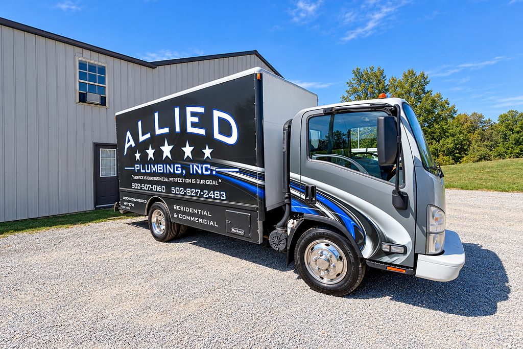 Allied Plumbing box truck outside the shop in Bardstown, Kentucky