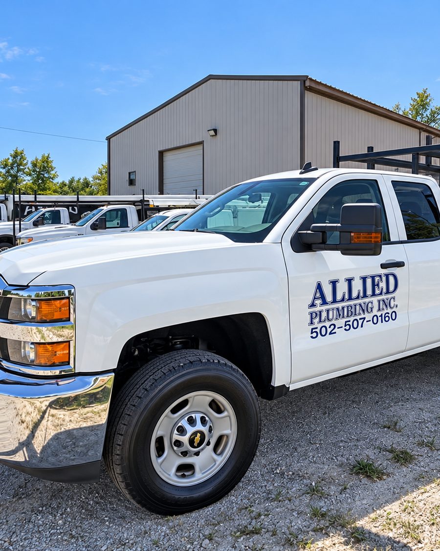 An Allied Plumbing service truck outside the shop in Bardstown, Kentucky